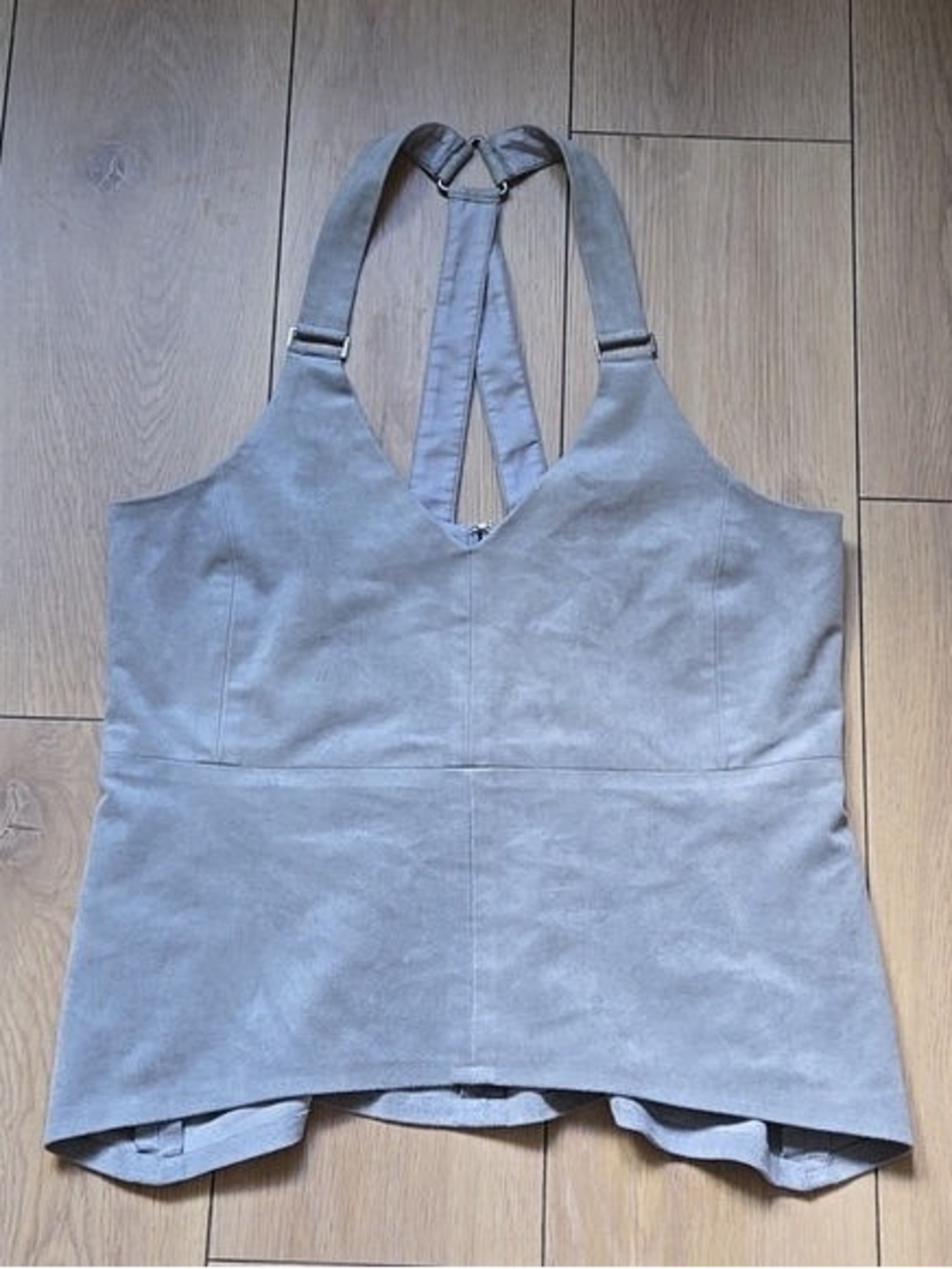Light Gray Halter Suede-Look Women's Tank Top